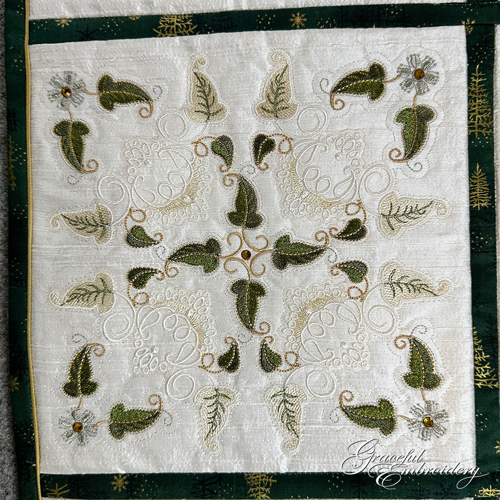 Graceful Ivy machine embroidered quilt block 11