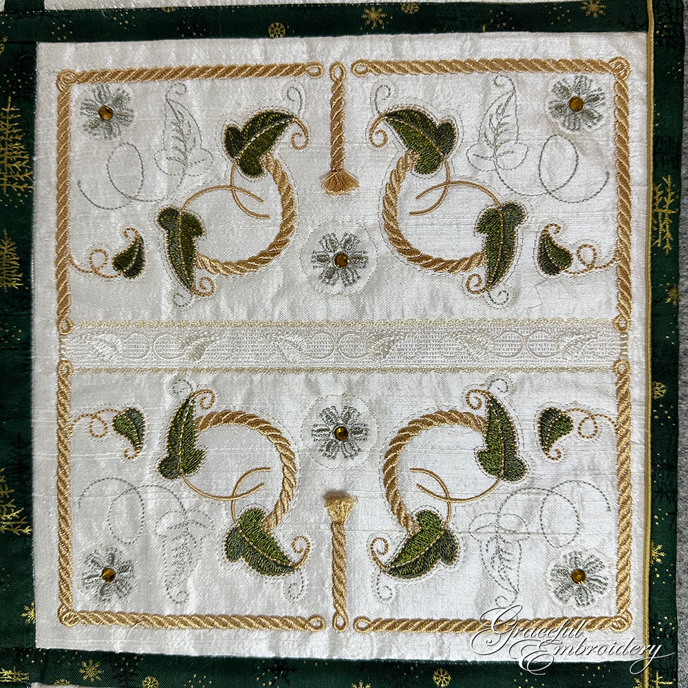 Graceful Ivy machine embroidered quilt block 13
