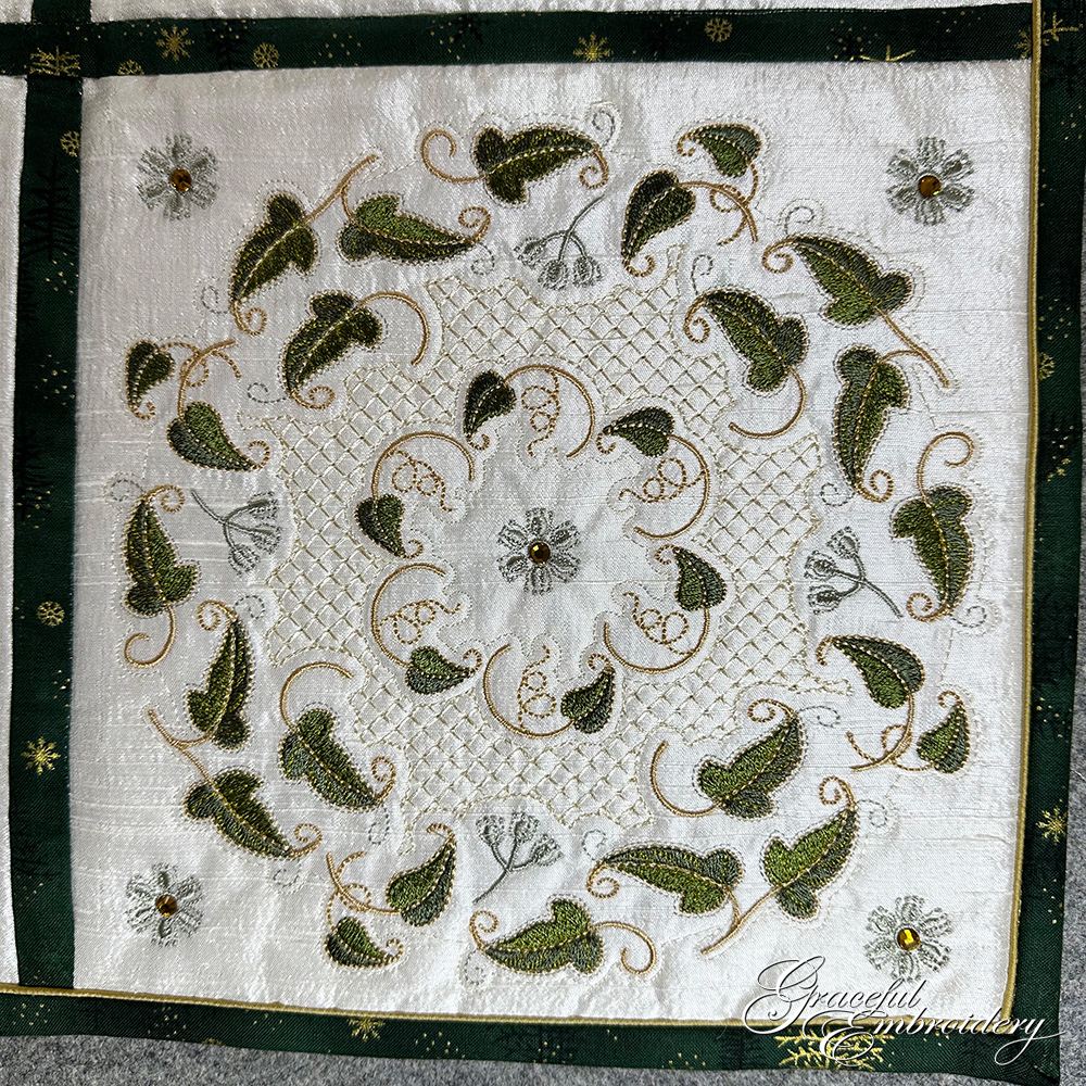 Graceful Ivy machine embroidered quilt block 14