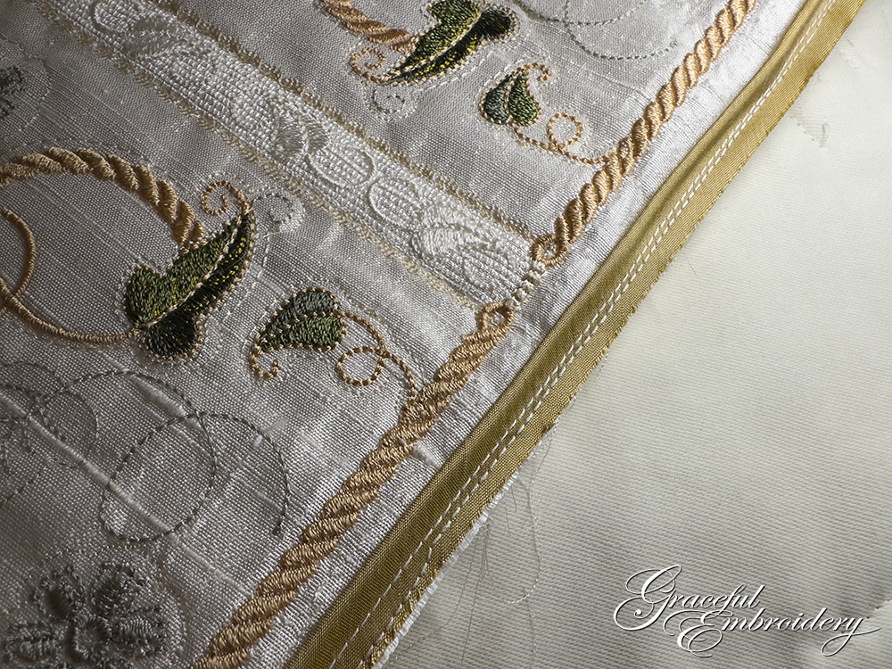 attaching gold silk piping